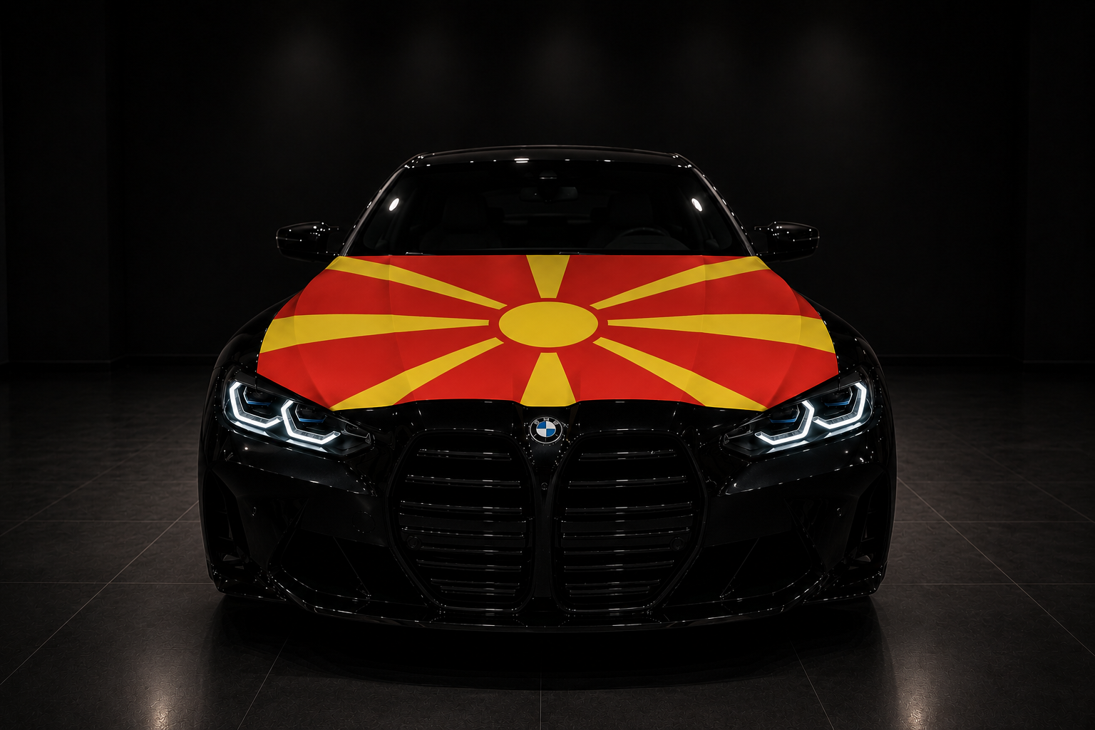 MACEDONIA DEL NORTE - BANDERA DE CAPÓ ELÁSTICA